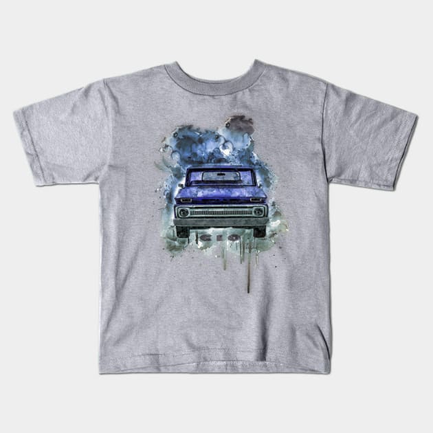 Chevy C10 blue dark roast Kids T-Shirt by AaaahEeeekStudio